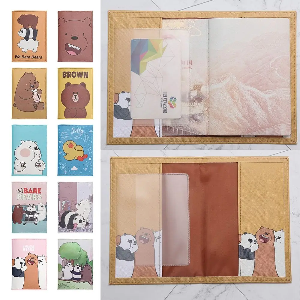 Gift Cartoon Bear Passport Cover PU Protection Ticket Clamp Waterproof Card Holder Certificate Protective Sheath Unisex