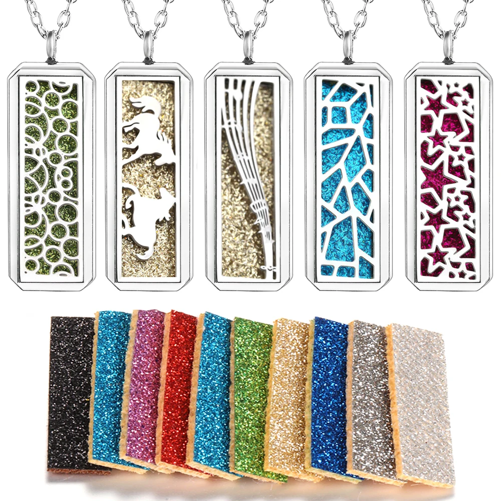 Neues Rechteck Magnet anhänger Edelstahl Aroma therapie ätherisches Öl Diffusor Parfüm Medaillons Musik Symbol Halskette Schmuck