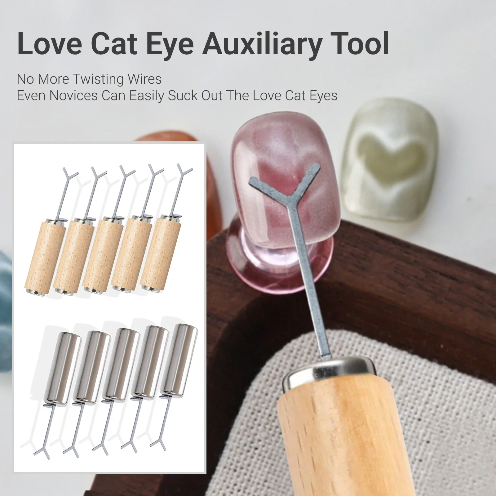 

5Pcs Cat Eye Nail Magnets Nail Magnet Set with 5Pcs Y Shaped Iron Wire Cat Eye Magnet Wand Cat Eye Nail Art Tool for Women Girls