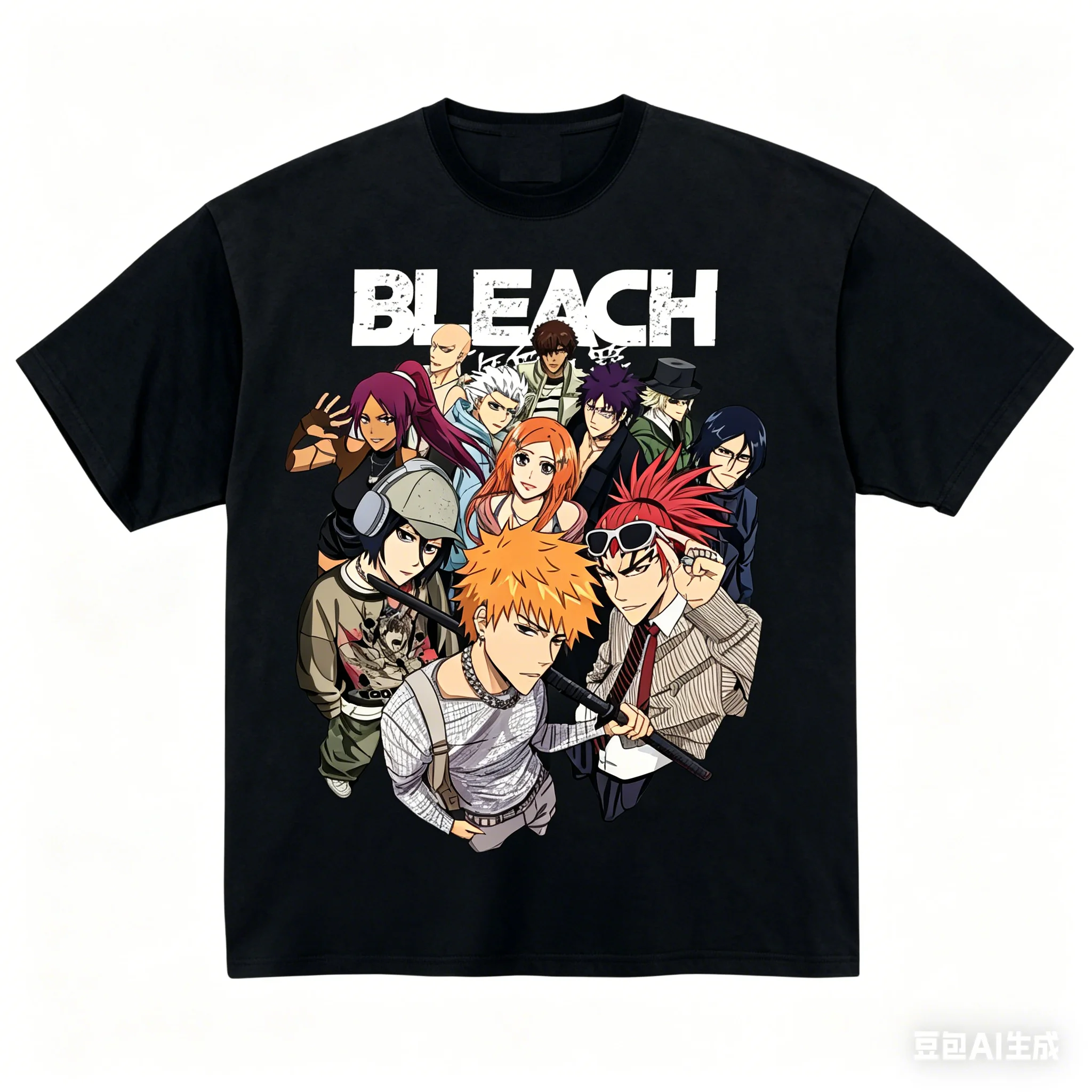 Bleach Thousand Year Blood War Ichigo Kurosaki Big BLEACH Letter Japanese Kanji Vintage Anime Graphic T-Shirt Oversized Y2K Tee