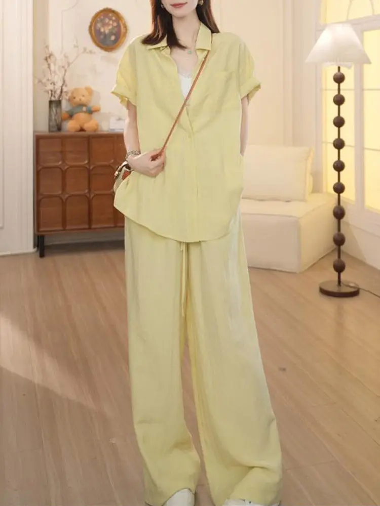 Spring and Summer High-end Feeling Age Reducing Fashion Pink Sunscreen Shirt Casual Pants Two-piece Set