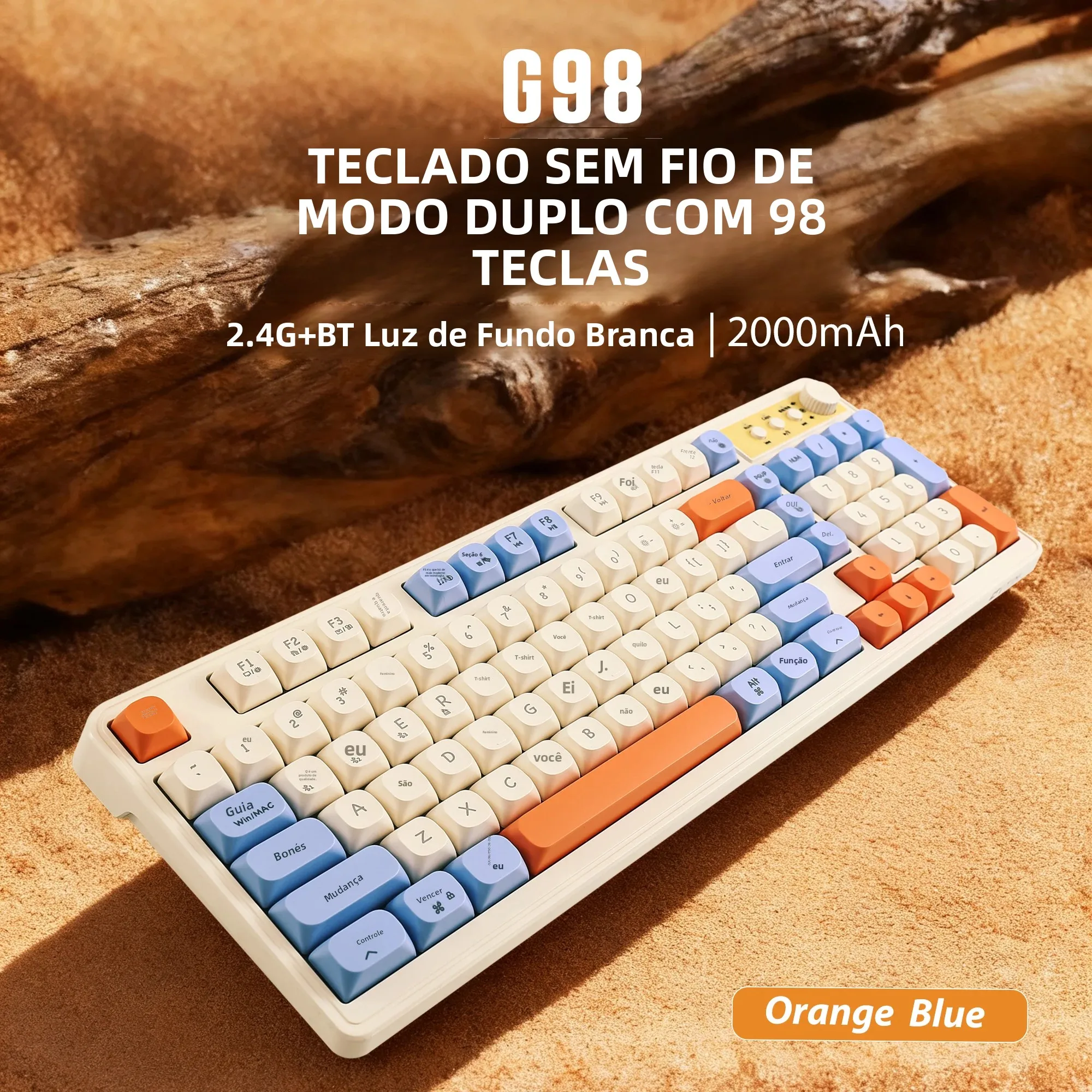 Teclado retrô macaron de modo duplo, sem fio bt e 2.4g, design silencioso, cremoso, ideal para profissionais/estudantes/estética de mesa