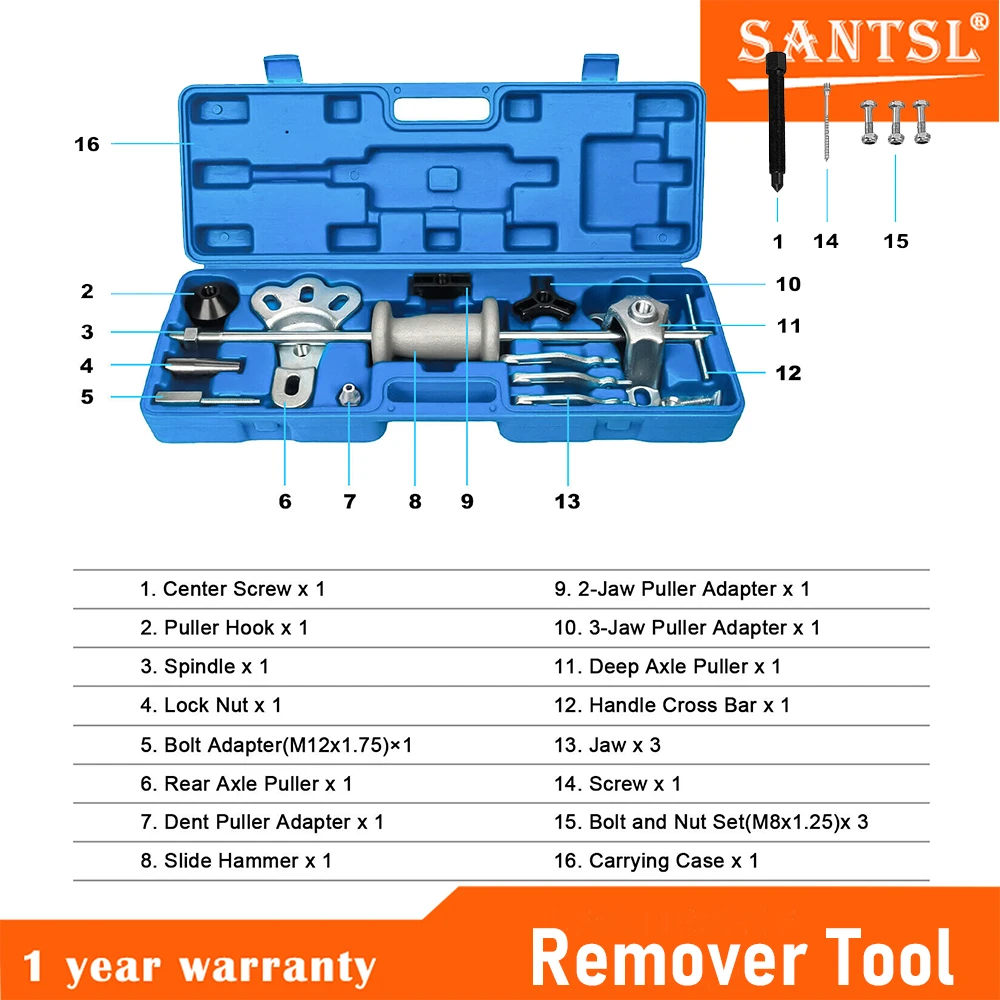 9 Way Steel Slide Hammer Set Axle Bearing Dent Hub Gear Puller Kit 17pcs Blue