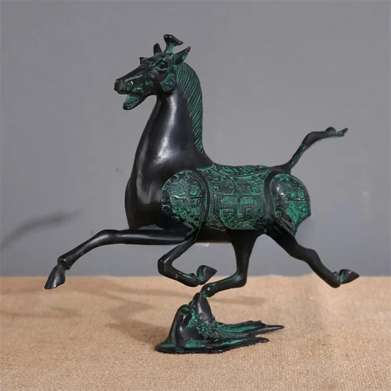 Collectible Decorated Old Copper Bronze Horse Stepped Swallow Statue