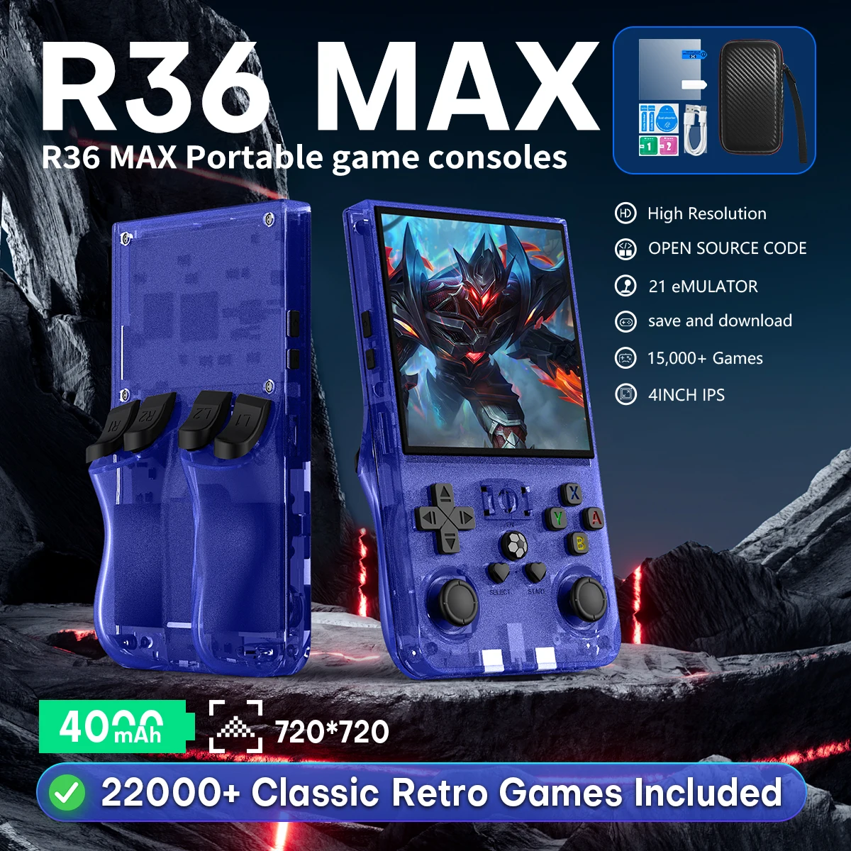 

AISLPC R36MAX Retro Handheld Console - 64/128GB Lag-free Emulation 18000+ Games 4.0" IPS Screen Ergonomic Contour Grips