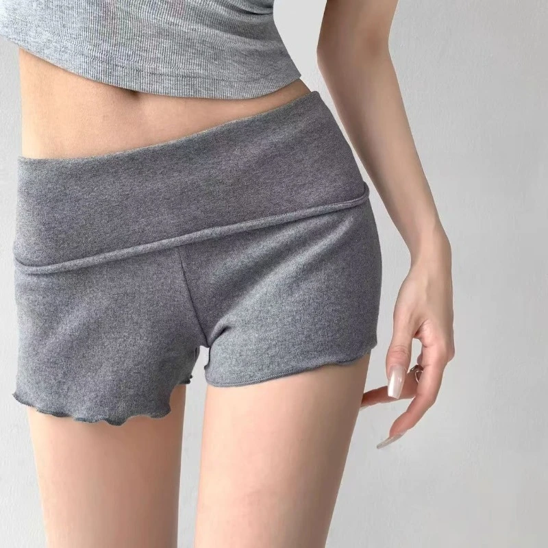 Sommer-Damen-Shorts mit Faltbarem Bund, Hautfreundliche, Bequeme Mini-Shorts, Lässige Skinny-Hose mit Rüschen am Saum – Detail 4