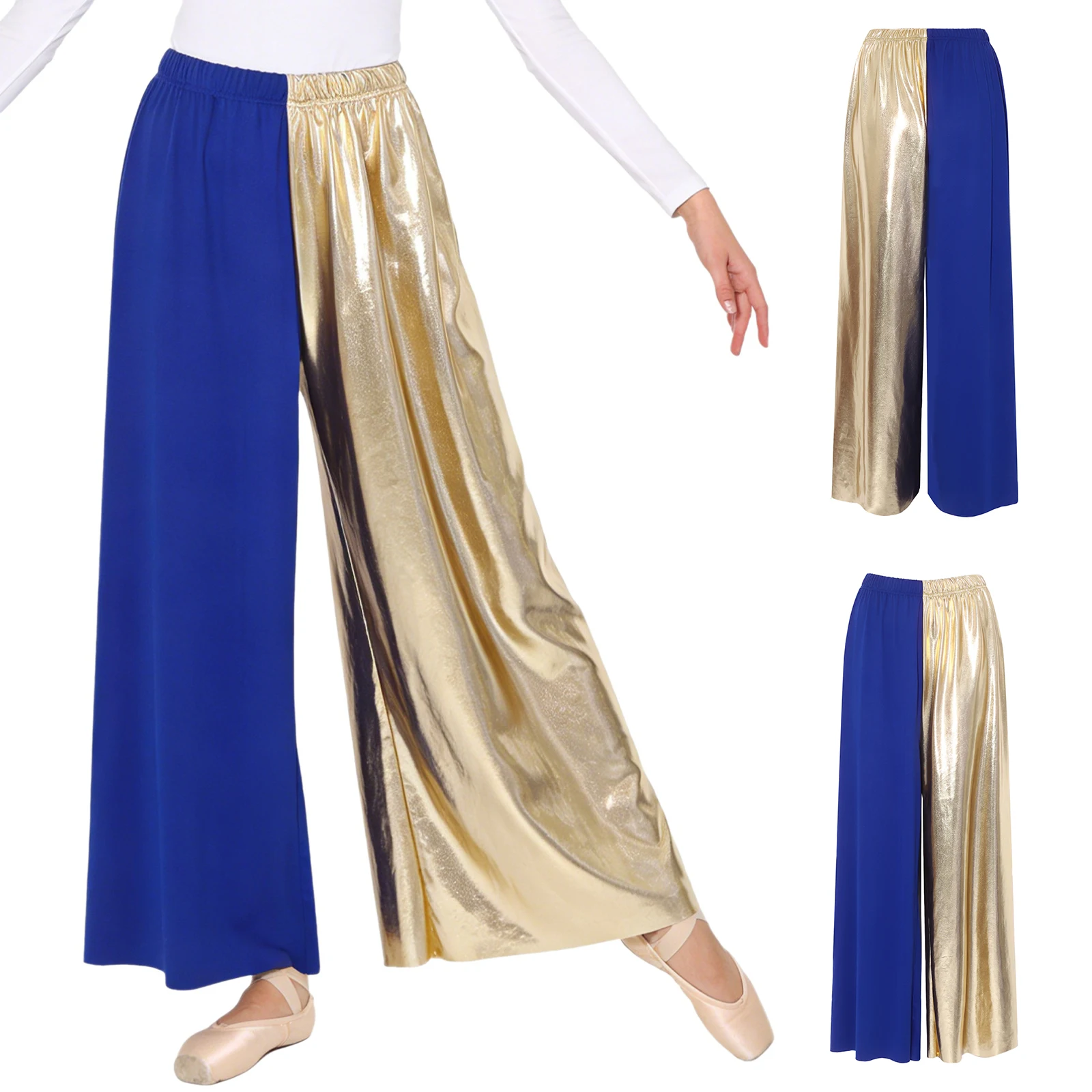 Women Choir Praise Lyrical Dance Pants Liturgical Worship Costume Metallic Shiny Wide Leg Trousers Modern Contemporary Dancewear