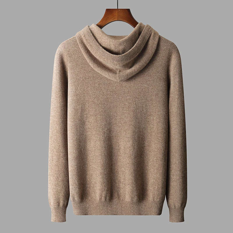 One-piece ready-to-wear Men's Hoodie 100% Merino Wool  Long Sleeved Jumper Knitted Sweatshirt Autumn Winter Casual Large Top