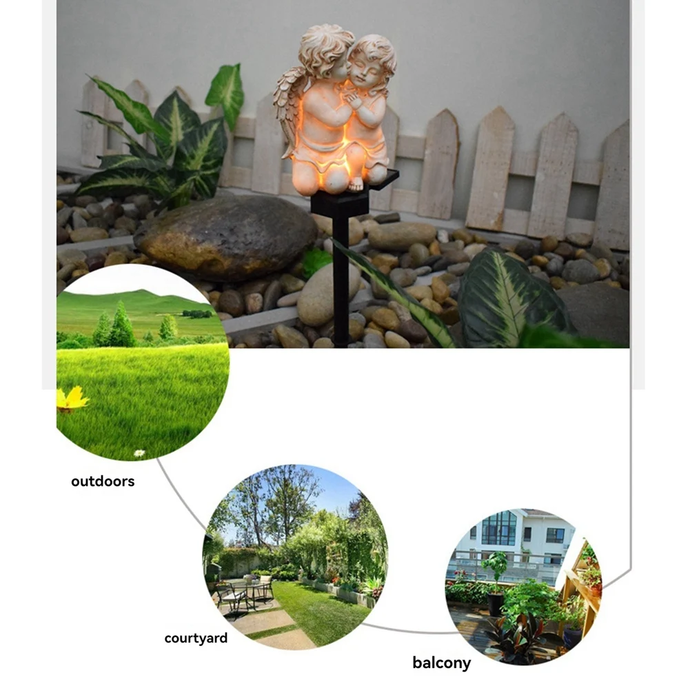 ABJI-Resin Angel Solar Light Waterproof Crafts Garden Landscape Light Angel Sculpture Suitable For Garden Balcony Courtyard