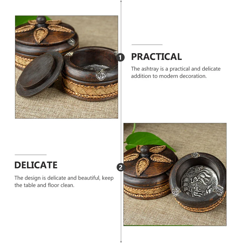 

1pc Solid Wood Ashtray 10Cm Diameter Handmade With Lid Creative Cigar Holder For Home Bar Cafe Hotel Decor Male Gift Smoking