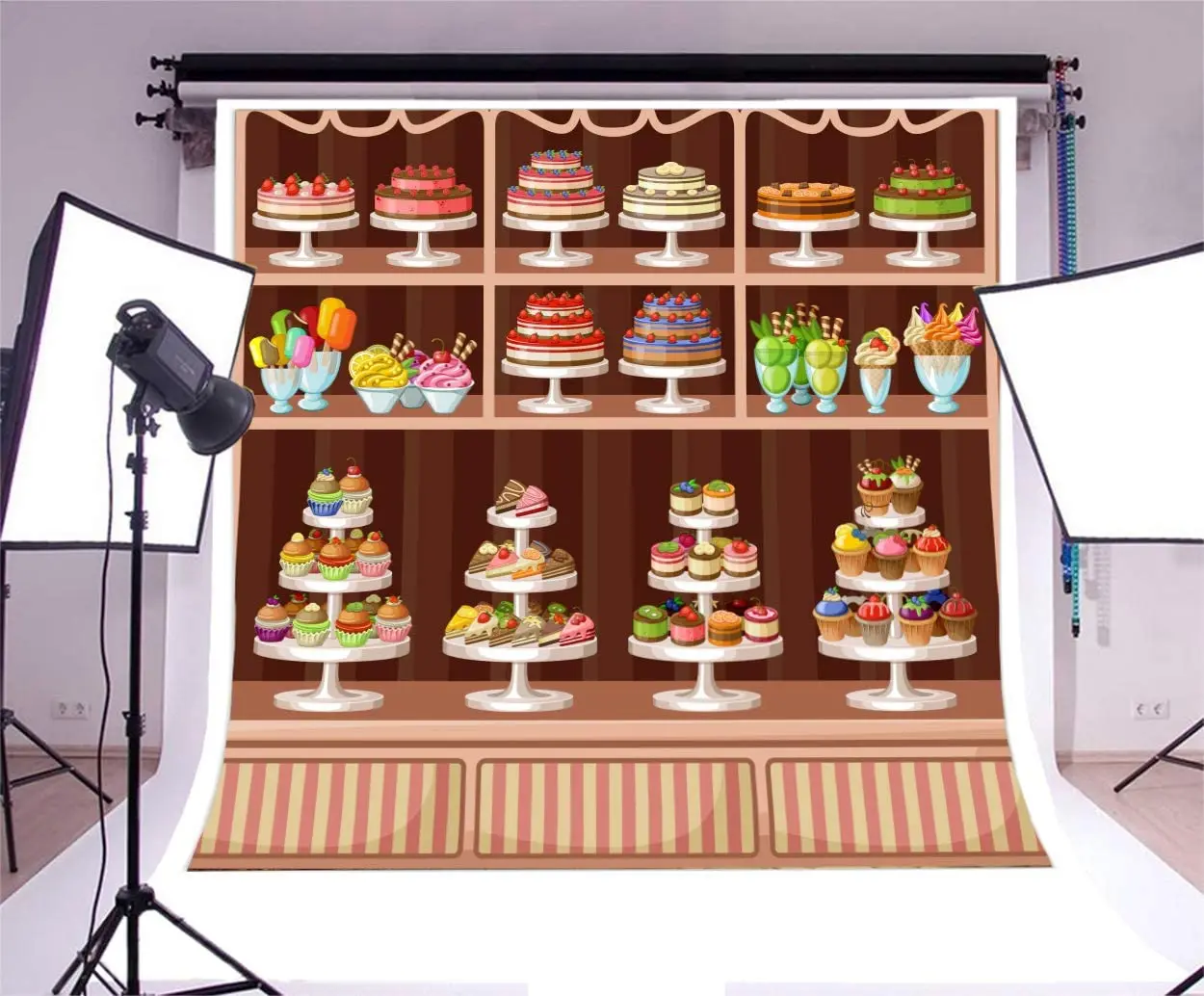 Cake Shop Background Kids Birthday Party Cake Smash Photography Backdrop Bakery Sweets Cake Bar Shelves For Newborn Baby Infant