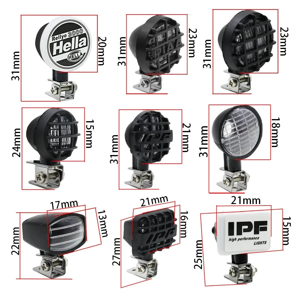 LED Headlights Spotlight with Bracket for 1/10 RC Car Crawler Traxxas TRX4 TRX6 Axial SCX10 III YK4082 Tamiya CC01 round Roof