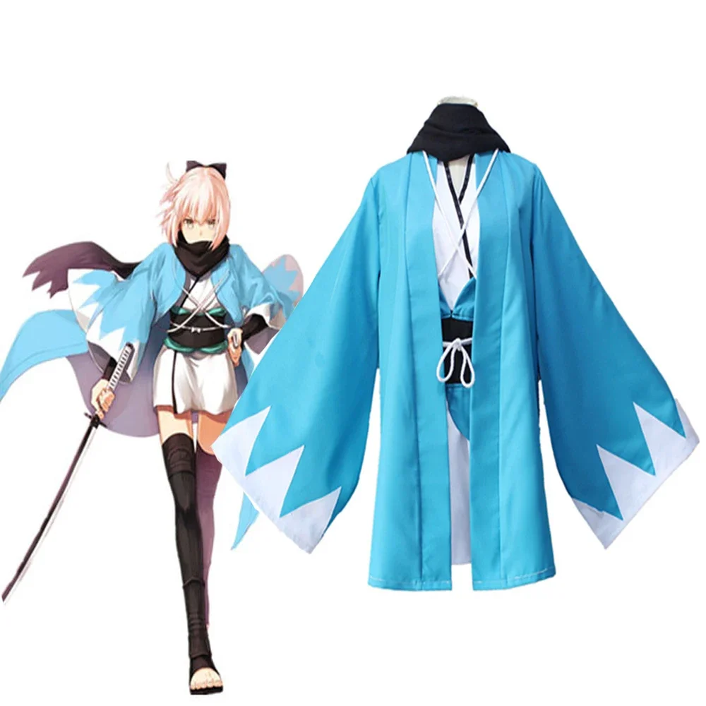 Anime Fate Grand Order Sakura Saber Okita Souji Cosplay Costume Kimono & Inner Clothing Uniforms Wig for Halloween Party