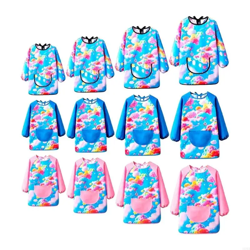 Children's Art Smock with Long Sleeves and Front Pocket, Polyester Painting Apron for Crafts, Coloring, and Art Class H8WD