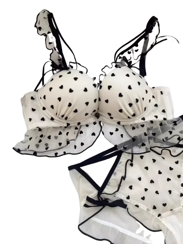 

KUCLUTJapanese Mesh No-wire lace Underwear set Women's small breasts gather sexy pure desire sweet bra cute bra Panty SET TUSHY