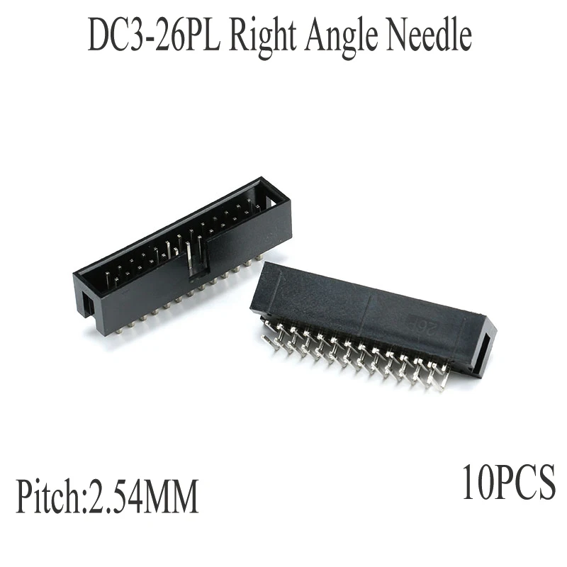 10PCS DC3 Dip Pitch 2.54MM 26Pin Double-Spaced Connector Right Angle Needle Headers Male Socket Idc Box