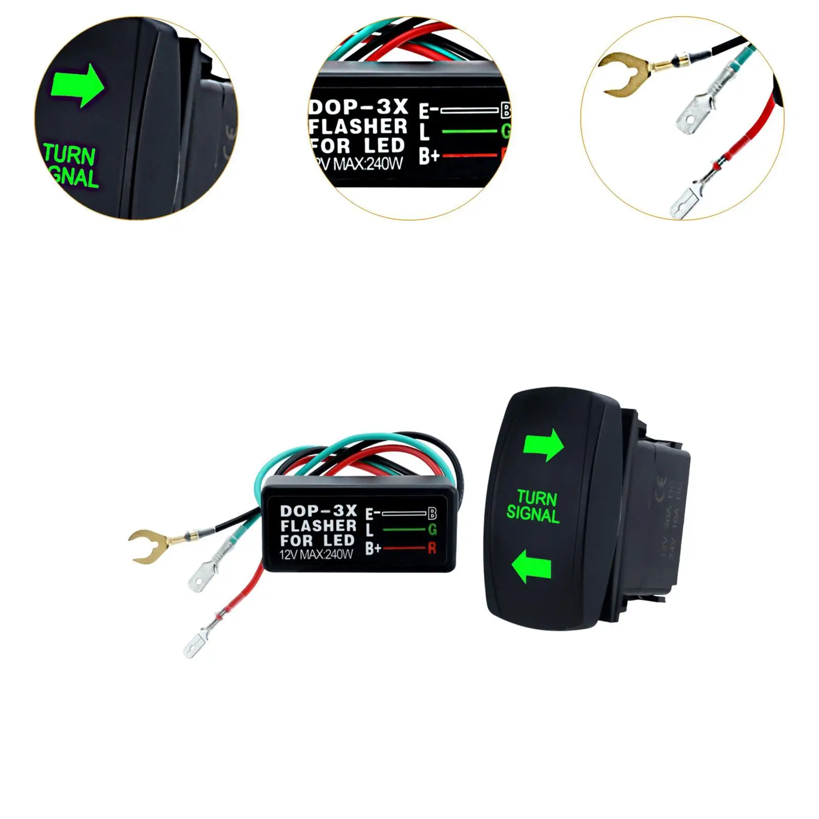 Black Turn Signal Rocker Switch with Flasher ABS Metal Durable Easy Wiring for SUV Trailer Camper Marine Vehicle