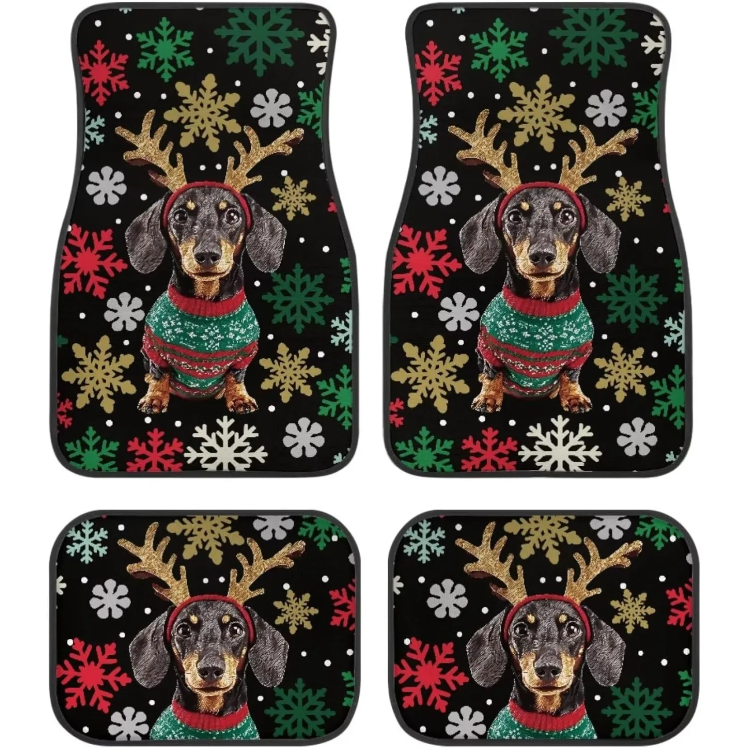 Dachshund Snowflake Print Floor Mats For Cars Non-Slip Automotive Floor Mats 4pcs Set Car Protection Christmas Decor Fit For Veh