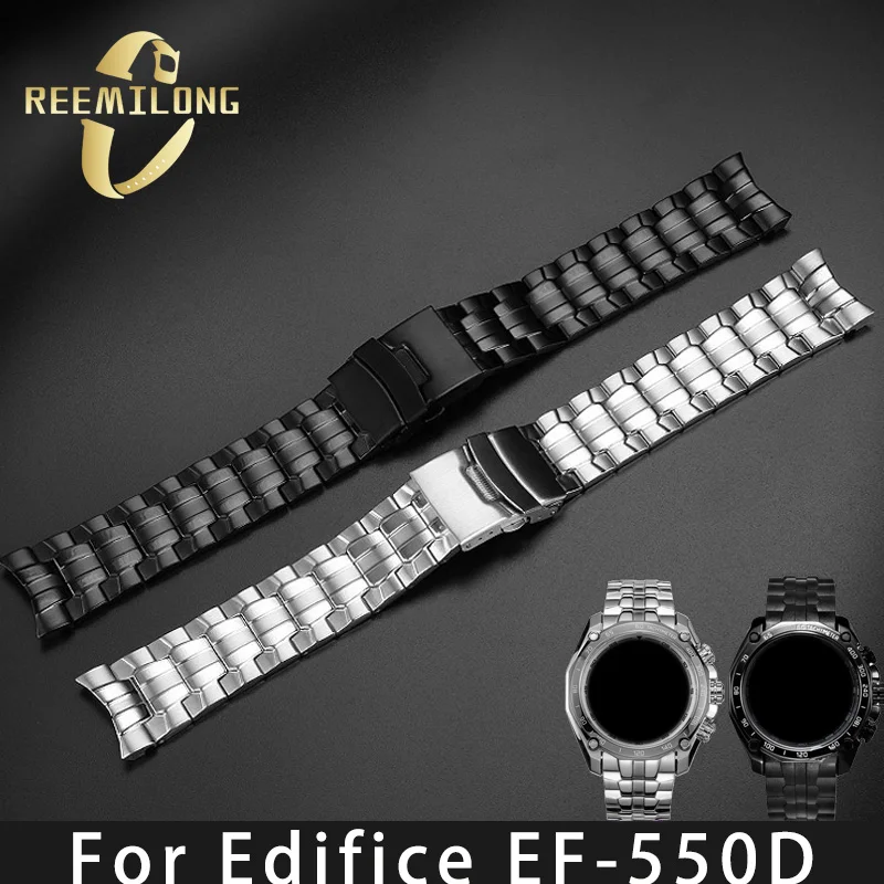 Stainless steel silicone rubber watch strap 22mm High-quality soild metal Silver black watchband accessory For Edifice EF-550D