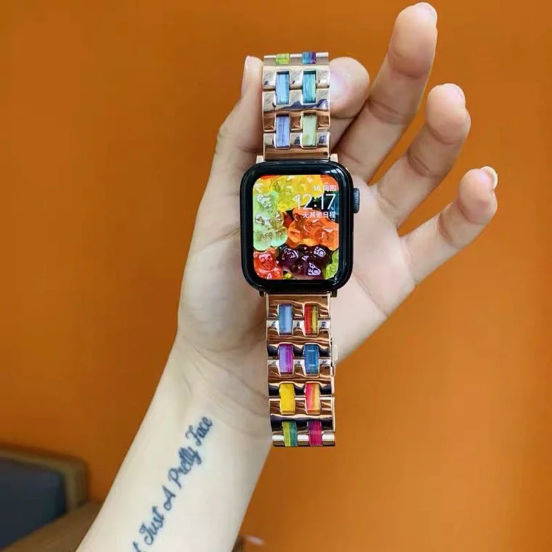 Luxury Resin Strap for Apple Watch Band 49mm 45mm 44mm 42mm 46mm iWatch Ultra 10 9 8 7 6 5 4 SE Bracelet Stainless Steel Strap