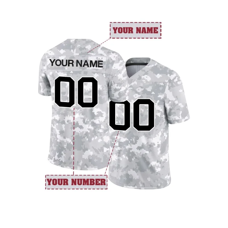 

Customized Name and Number Men's Embroidered American Football Jersey Kansas City Camouflage Gray Personalized V-Neck T-Shirts