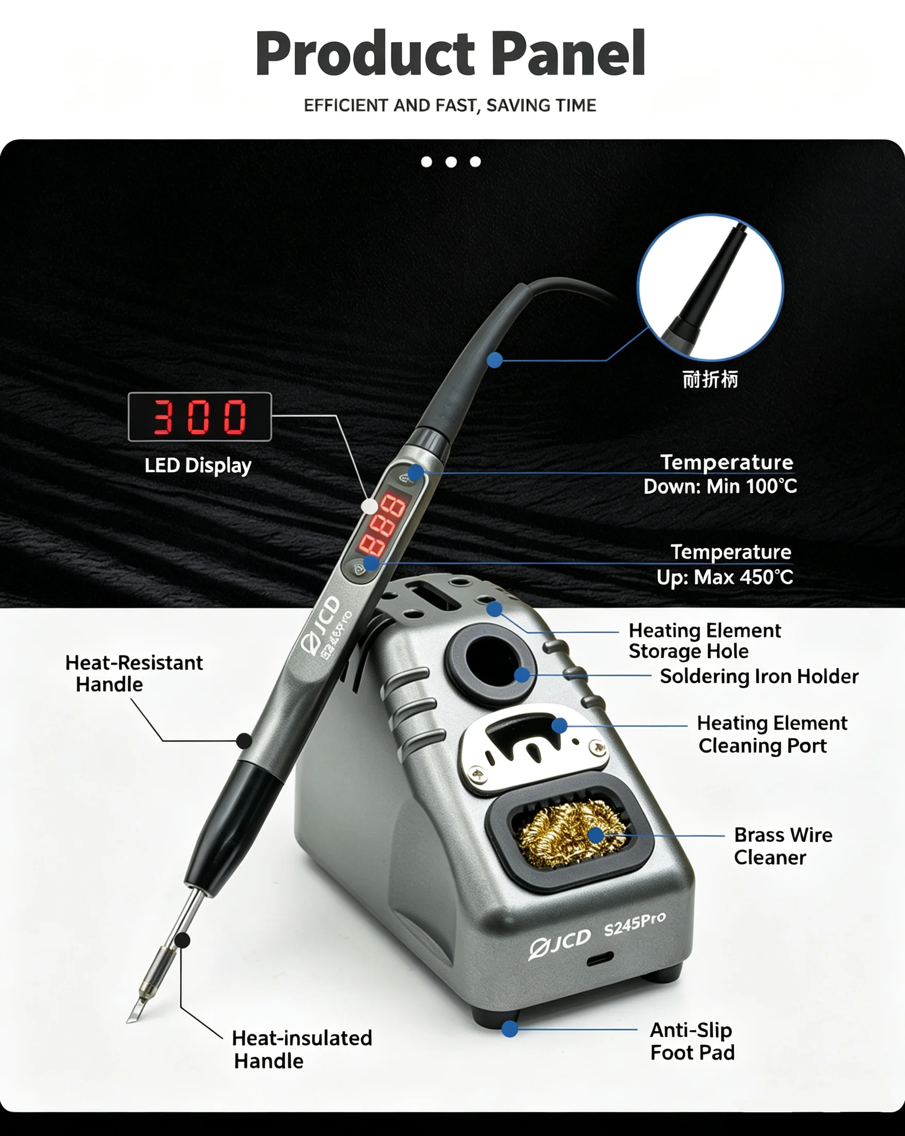 S245 Pro Electric Soldering Iron Station Portable Smart 110W with LED Display Free Temperature Control Repair Tool