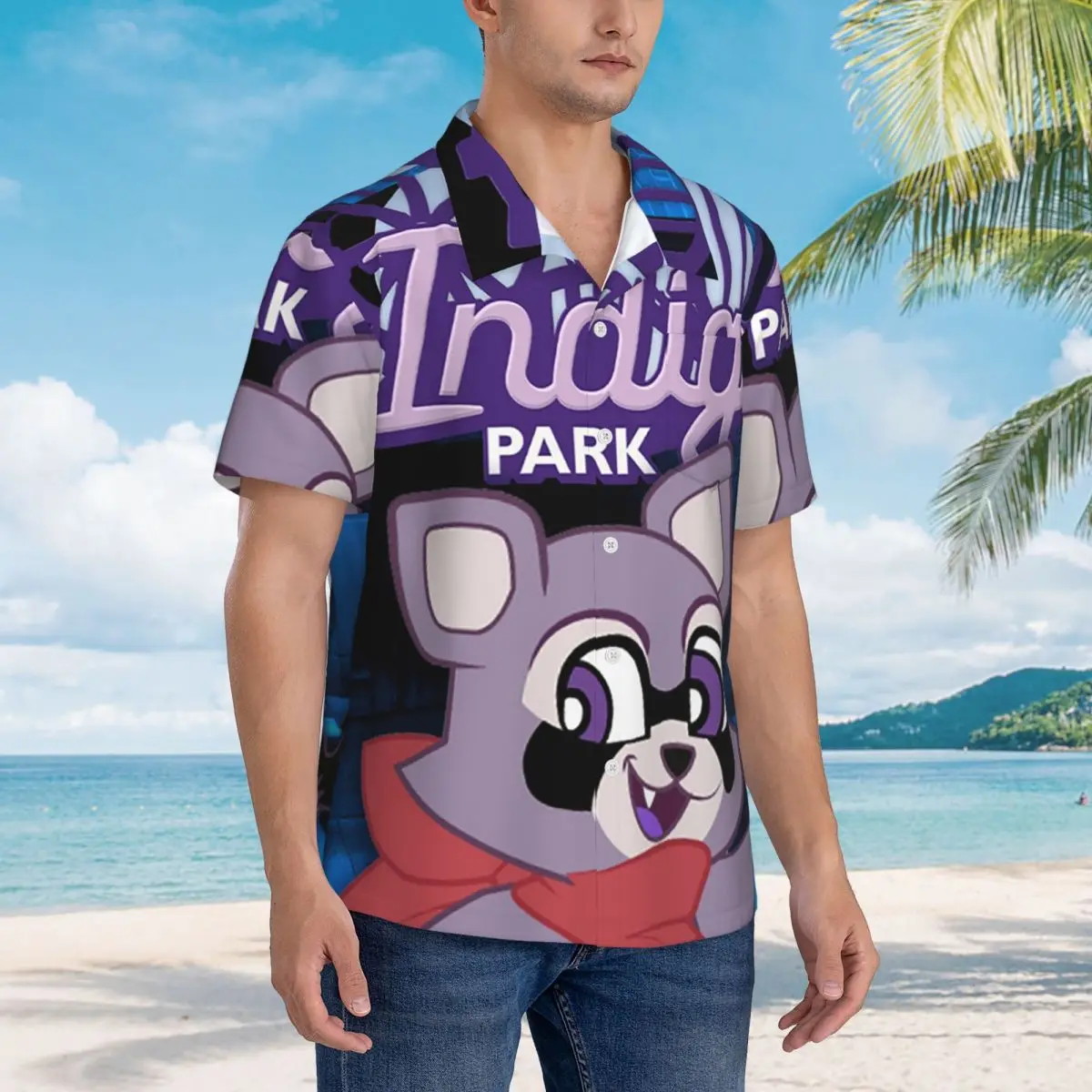 

Rambley Indigo Park Hawaiian Shirts Fashion Men Short Sleeve Shirt for Summer Beach Men's Button Tops