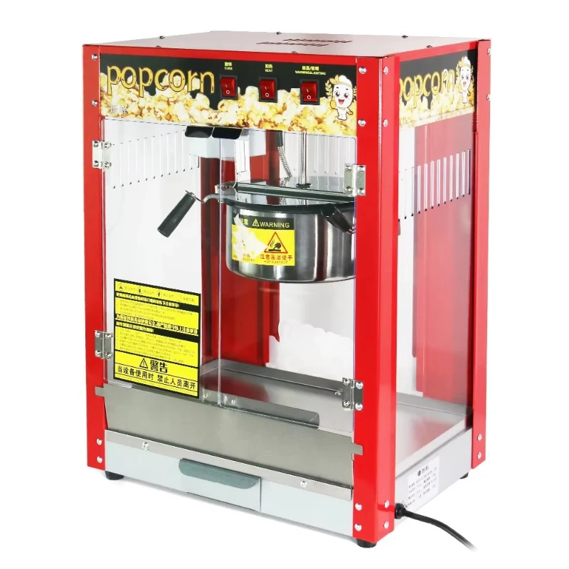Commercial 8Oz Popcorn Making Machine Acrylic Small Popcorn Maker Red Color With Roof