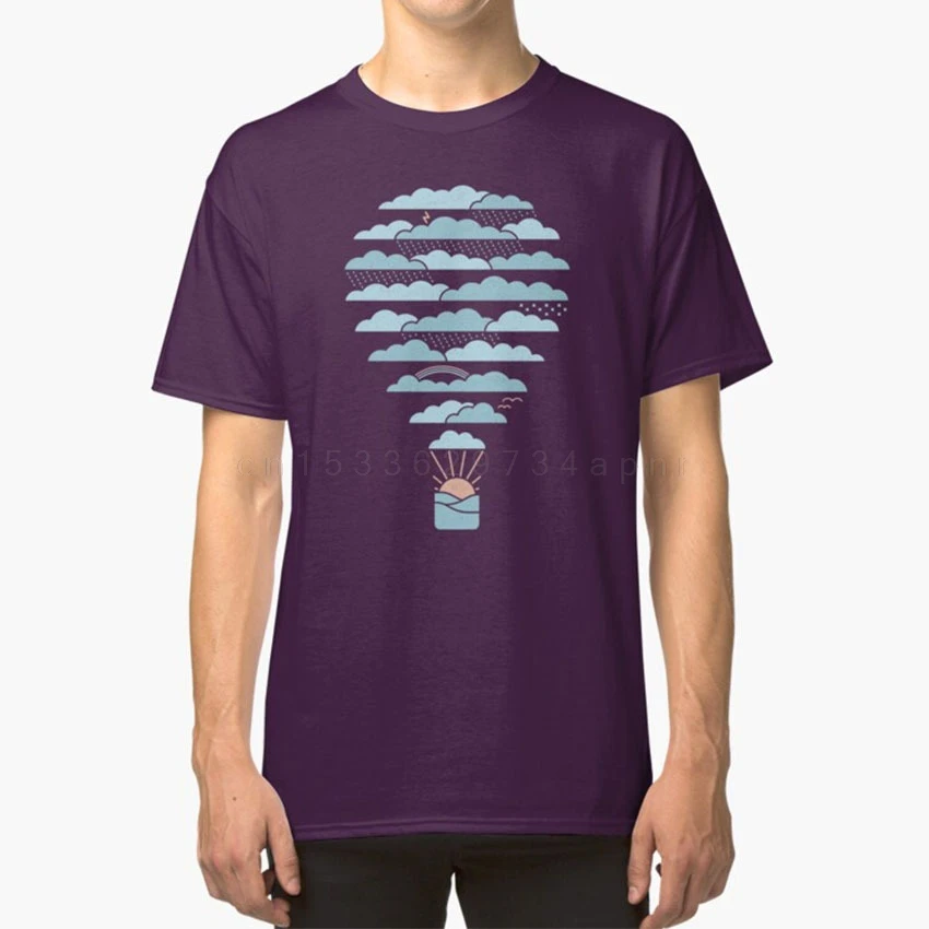 Weather Balloon T - Shirt Hot Air Balloon Balloon Birds Clouds Cute Lightening Rain Rain Cloud Rainbow