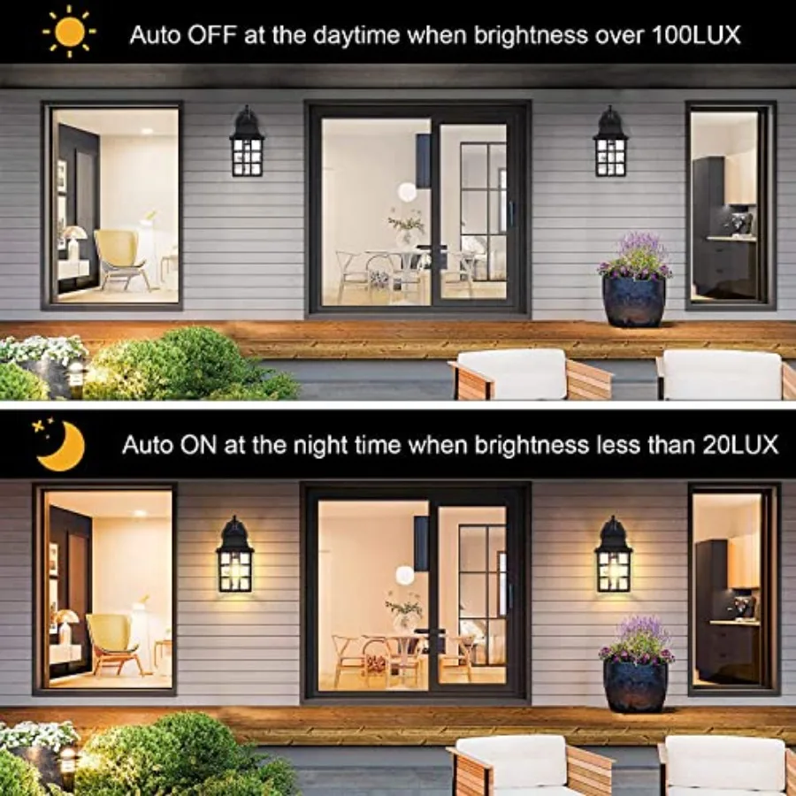 2-Pack Dusk to Dawn Outdoor Wall Lights, Sensor Exterior Light Fixtures, Porch Lights, Black Waterproof Wall Sconces, Outside L