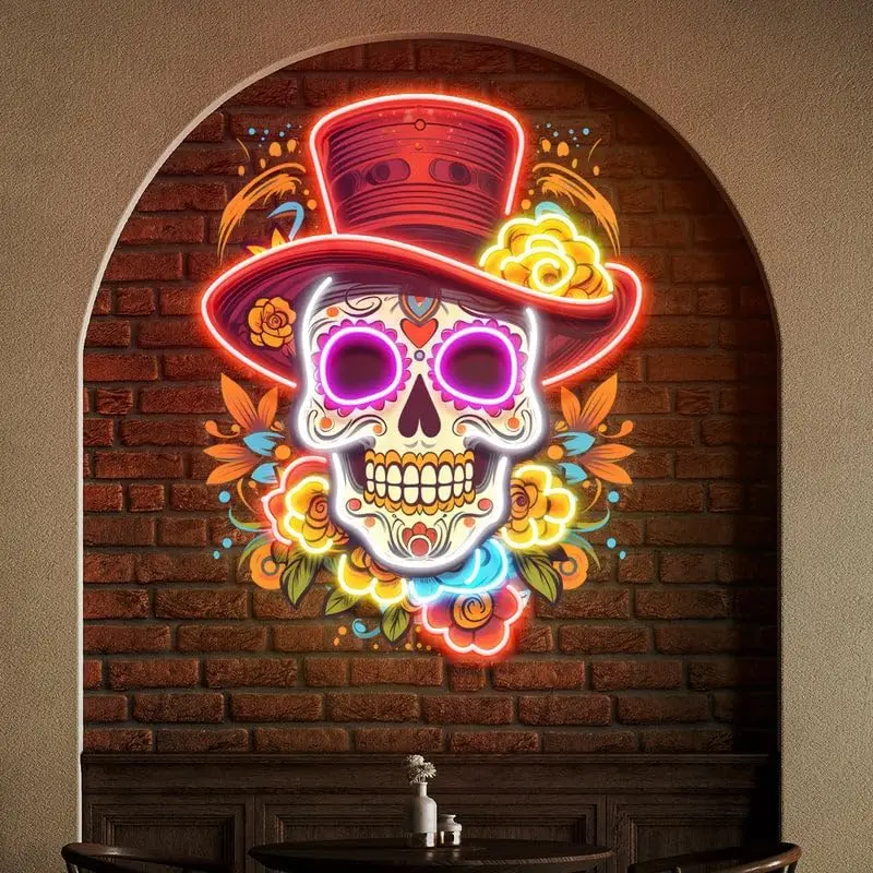 Skull UV Printed Neon Sign Dimmable LED Neon Sign Mexican Restaurant  Artwork Business Coffee Home Beer Cafe Club Party Gift