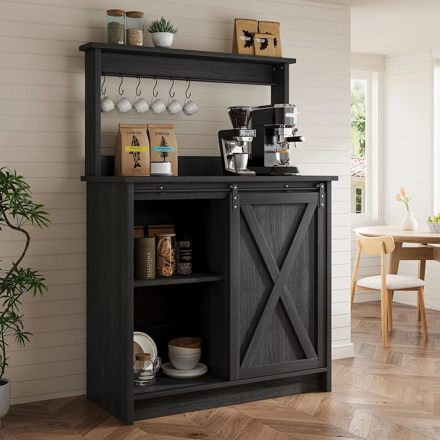 Farmhouse Coffee Bar Cabinet with Sliding Barn Door, 31.5