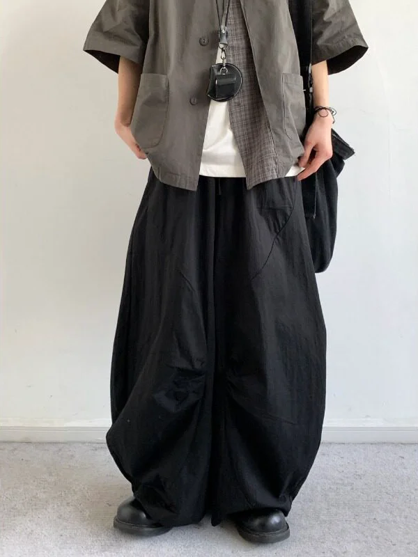 American Retro Loose Casual Pants Men Women Summer Lazy Style Quick Dry Pants Drapey Pleated Casual Pants Straight Leg Pants