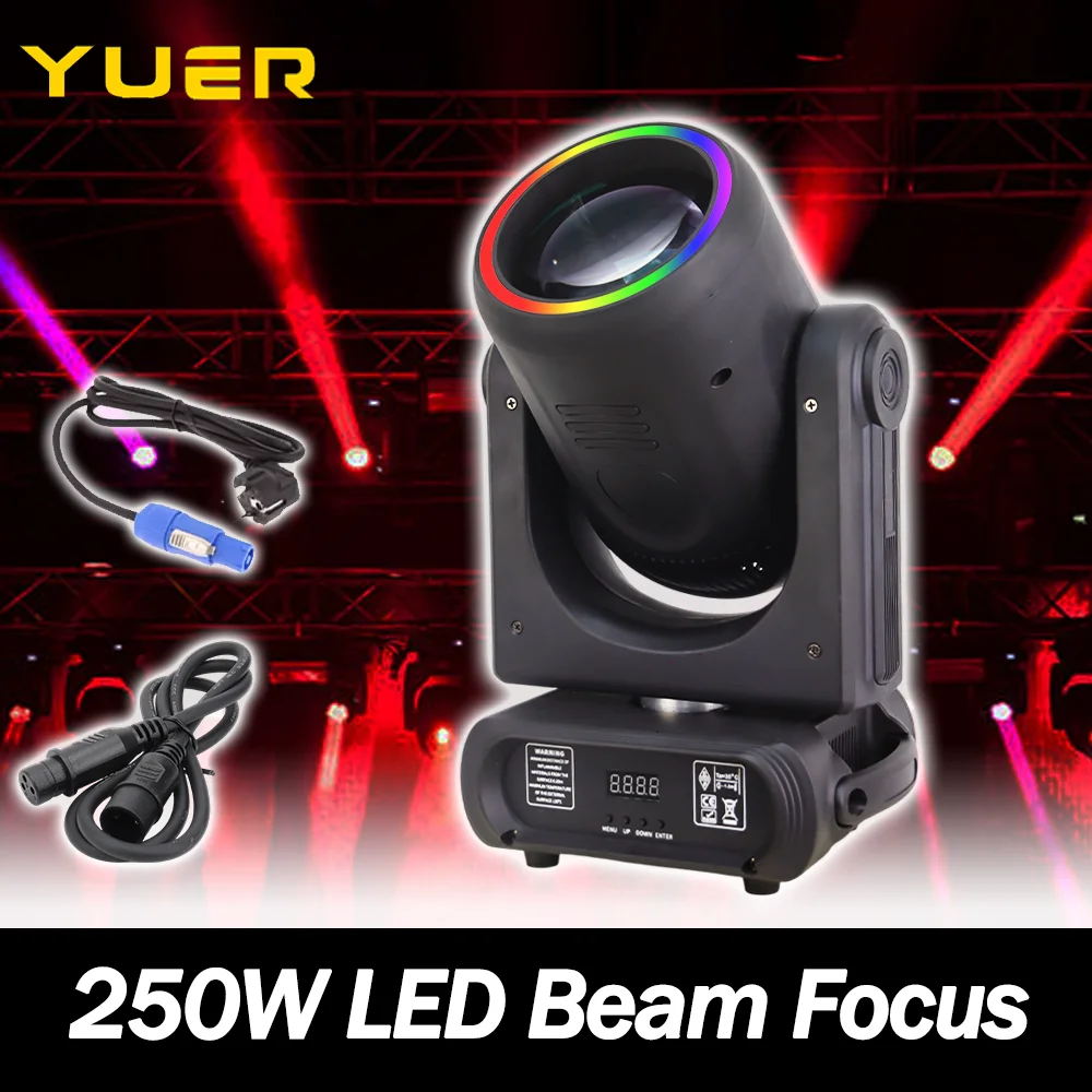 

250W LED Beam Moving head light 14Gobo 18prisms Rainbow Focus Effect DMX512 for DJ Disco Party show Club Wedding stage Light