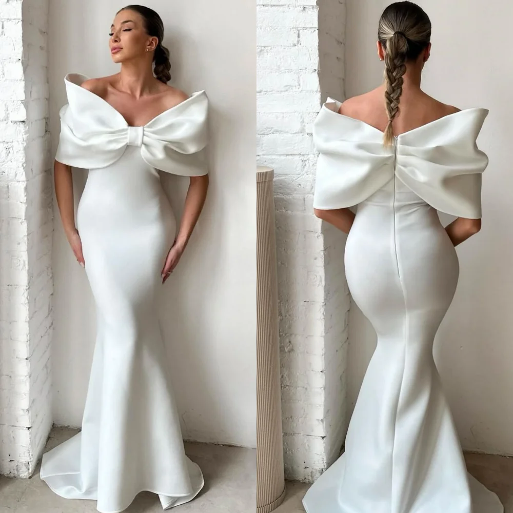 

Customized Intricate Matching Jersey Pleat Trumpet Off-the-shoulder Long Dresses Bespoke Occasion Fashion
