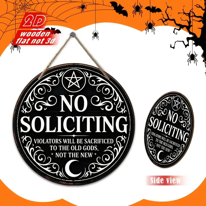 Wooden 2D No Soliciting Sign House Front Door Wall Mounted Do Not Knock Or Ring Doorbell Hanging Plaque Home Holiday Door Decora