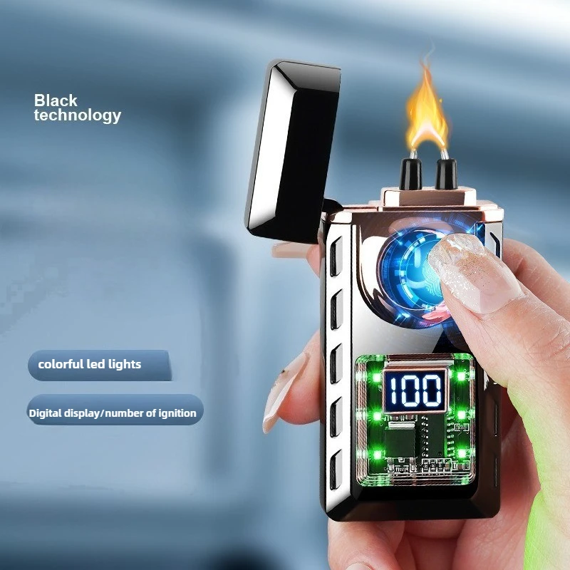 

2025 крутой цветной светильник, мощная электронная импульсная ветрозащитная USB-зажигалка, цифровой дисплей с батареей, USB-электрические зажигалки для курения