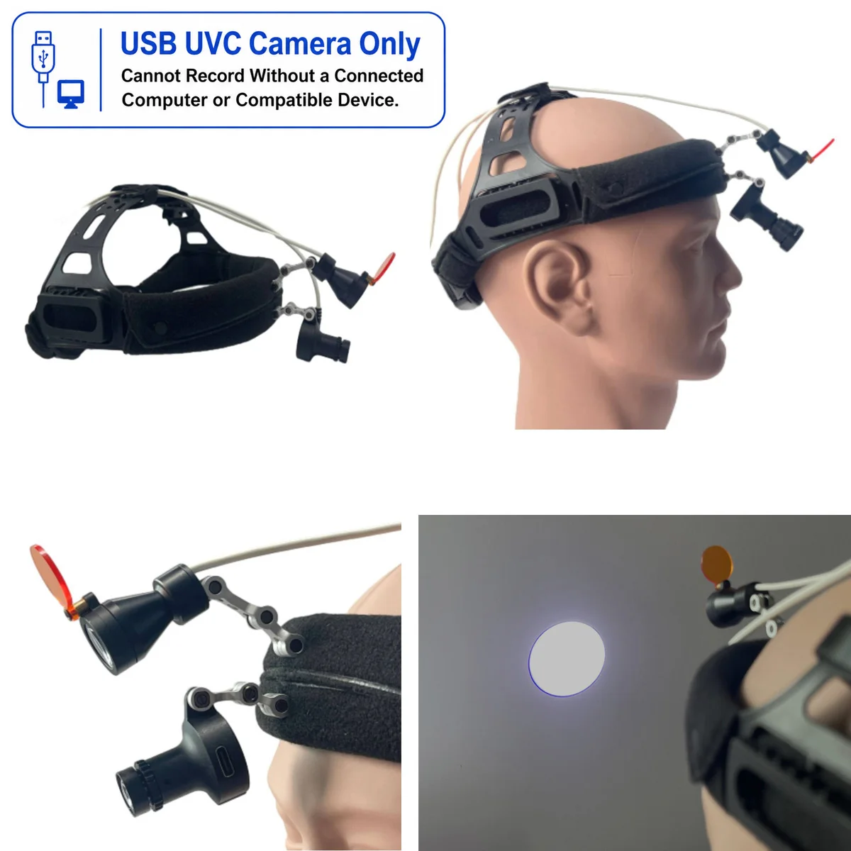4K USB Headband Camera with LED Headlight Tiny HD Hands-Free Webcam for Classroom Teaching Lab Demonstration Training