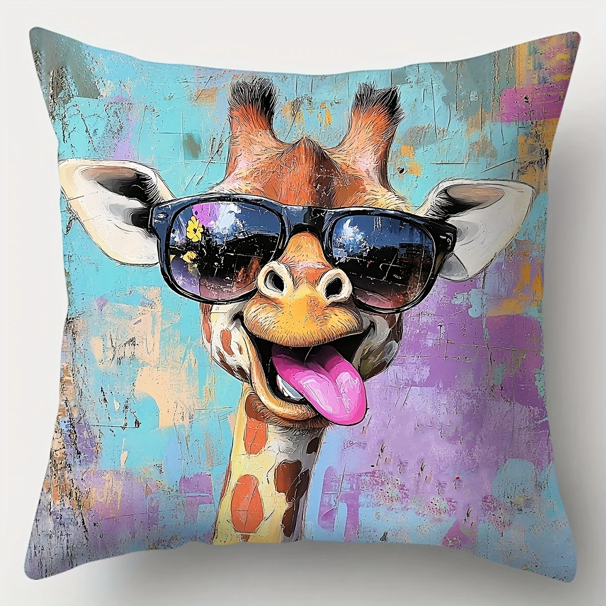 1pc Funny Giraffe With Sunglasses Throw Pillow Cover 2D Double-Side Print Polyester Cushion Case for Home Sofa Animal Lover Hous