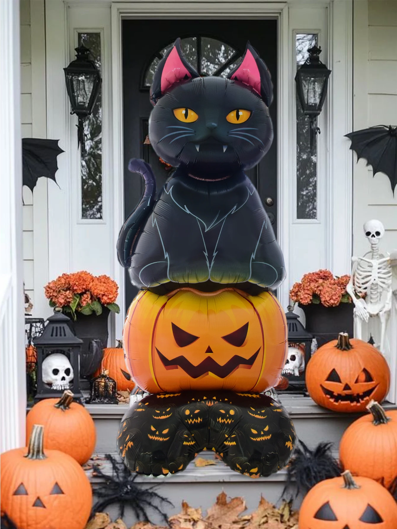 1 Stehender Kürbis- und Schwarzkatzen-Folienballon, geeignet für Halloween, Kostümpartys, Feiertagsdekorationen, Süßes oder Saures. – Detail 5