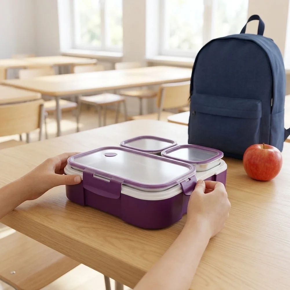 Portable Meal Organizer Divided Lunch Box For School Lunches Spacious Compartments Mess-free Transportation Easy Cleaning Design