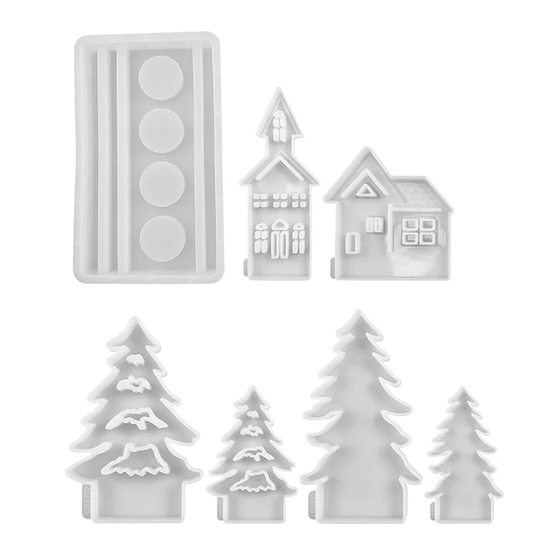 

AA81-Christmas Tree And House Silicone Mold Set For DIY Cement Plaster Casting, House Tree Combination Decoration Mold Easy Inst