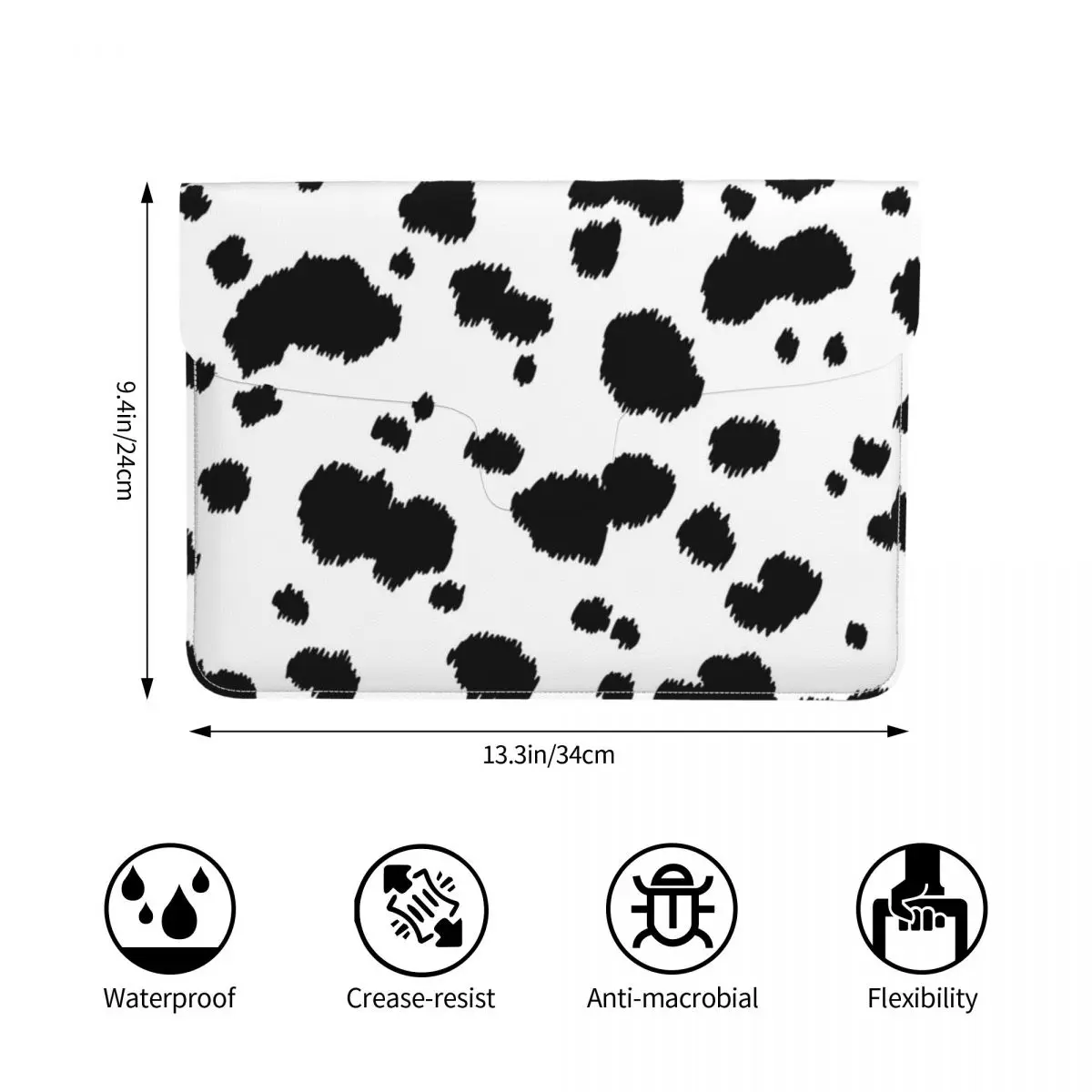 Dalmatian Dog Texture PU Leather Horizontal Laptop Sleeve Shockproof Soft Lining Notebook Case 13 Inch