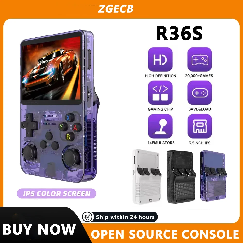 

НОВАЯ портативная игровая консоль в стиле ретро 128G R36S, система Linux, 3,5-дюймовый IPS-экран, портативный карманный видеоплеер, игры 64 ГБ
