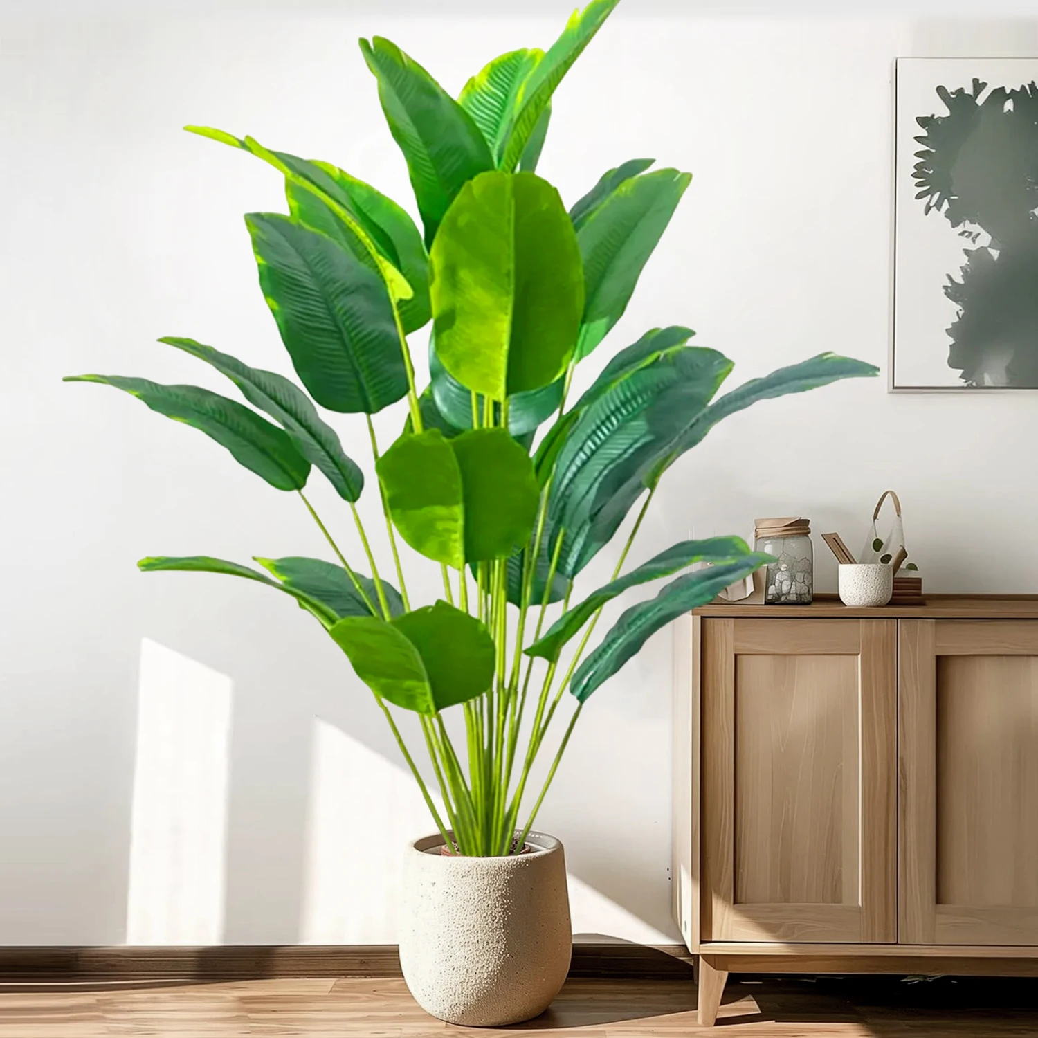 65-105cm（41.33in) Artificial Tropical Palm Tree Fake Banana Plant Leaves Real Touch Strelitzia Plastic Plant for Home Garden