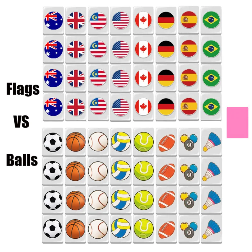 64+1 Blocks Escape Mahjong Game Country Flag Ball Pattern Mahjong Board Game Relax Time Single/Double Play Fascinating Fun Game