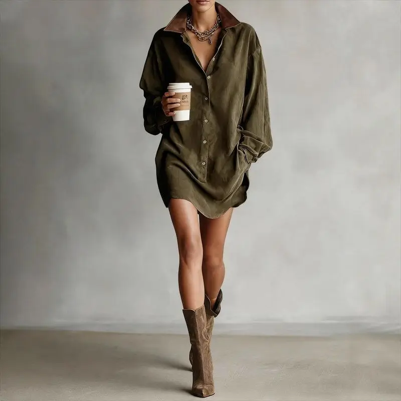 

Retro Loose Long Sve Women's irt Dr Spring Autumn French Sle Cotton Blend Polyester Blend Urban Commute Dr