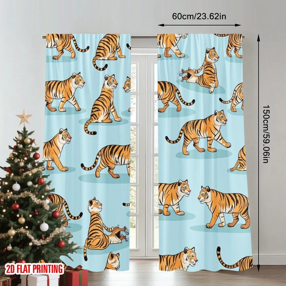 2pcs 2D flat printing Window Curtains Pink Tiger Design Digital Printed Polyester Drapes Family Party Decoration Perfect for