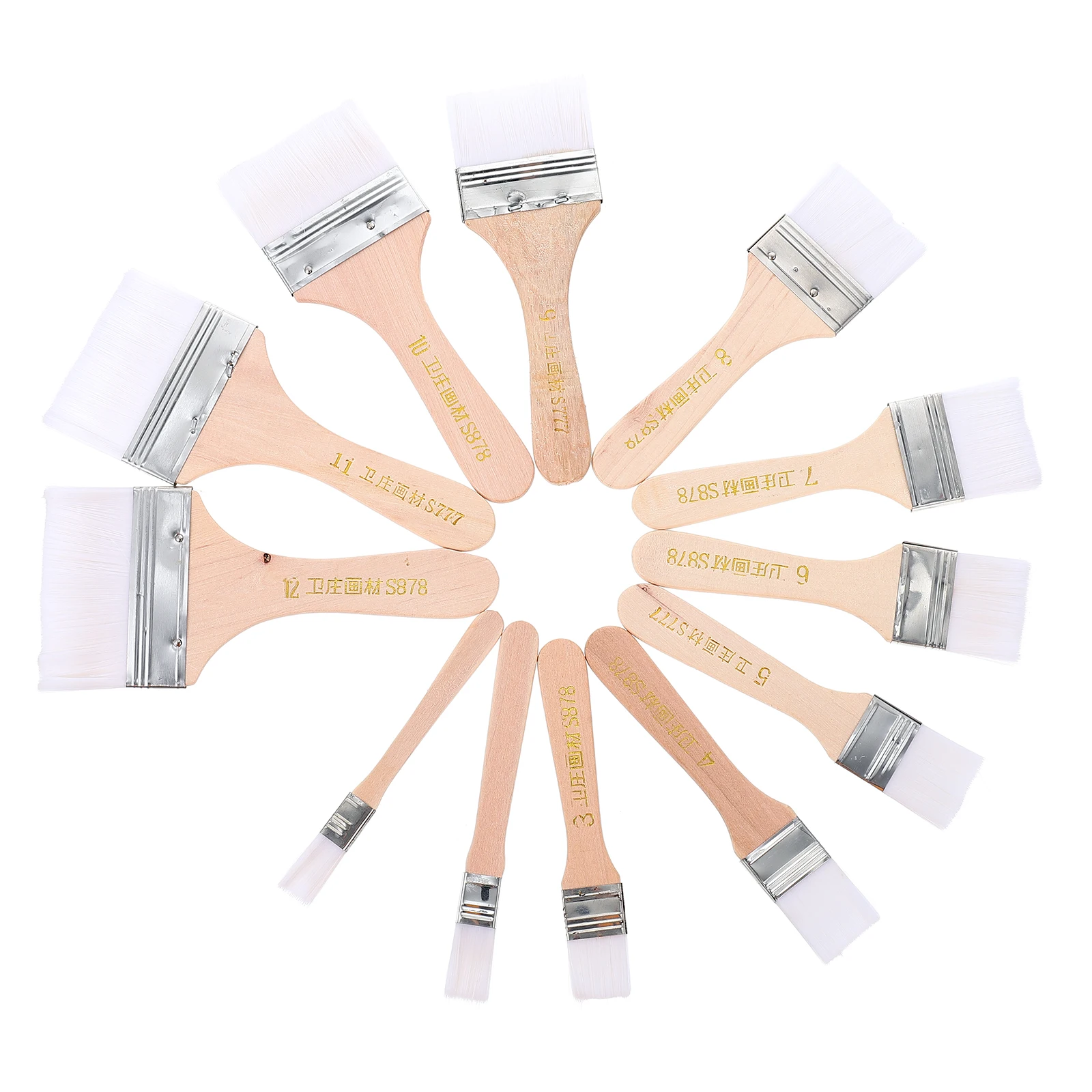 12 قطعة من فرش الرسم الزيتي المصنوعة من النايلون برأس رسم مقبض خشبي متعدد المقاسات بتفاصيل دقيقة أدوات الرسم بالألوان المائية الفنية