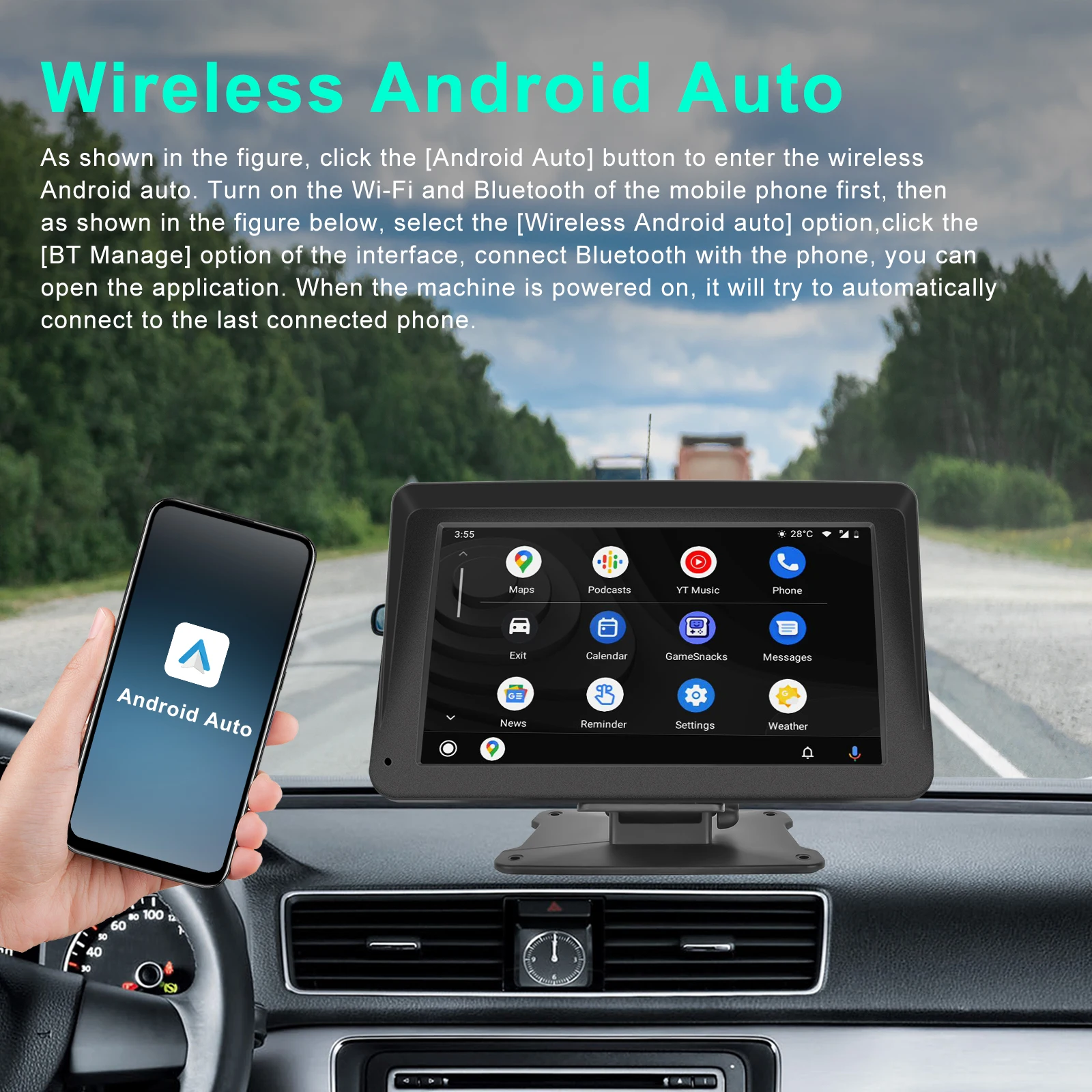 Podofo 7'' Carplay Monitor For Universal Multimedia Video Player Wireless Carplay Android Auto Car Radio For Nissan Toyota